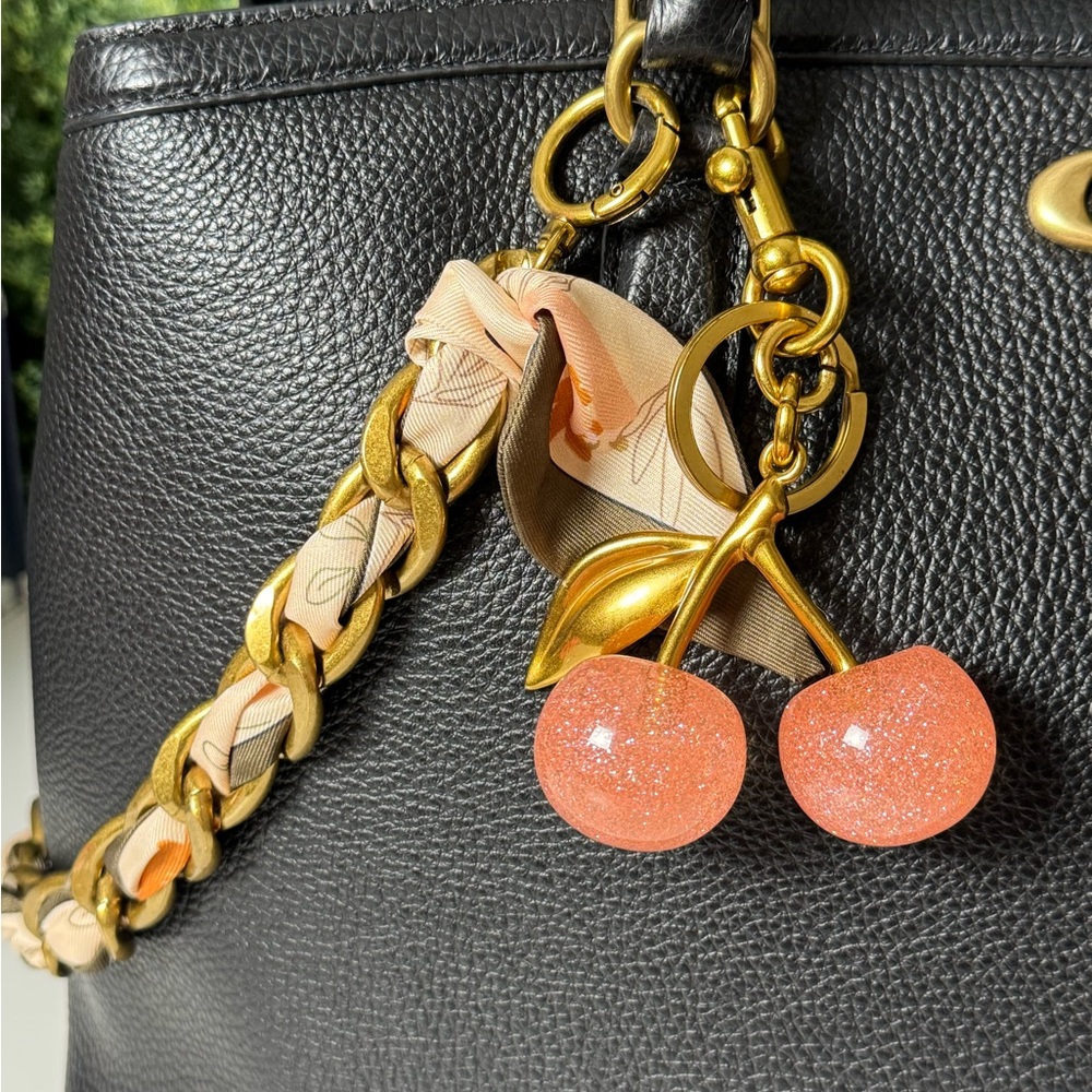 Fashion Cherry Bag Charm Keychain | pink Glitter Resin & Brass, Charm Collection
